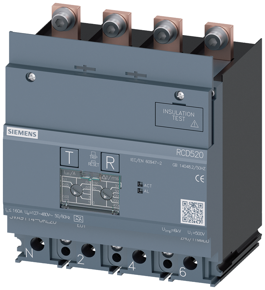[Imagem UNIDADE DE CORRENTE RESIDUAL RCD520 BASIC RCD TIPO A MONTADA EMBAIXO 3VA91140RL20 SIEMENS]