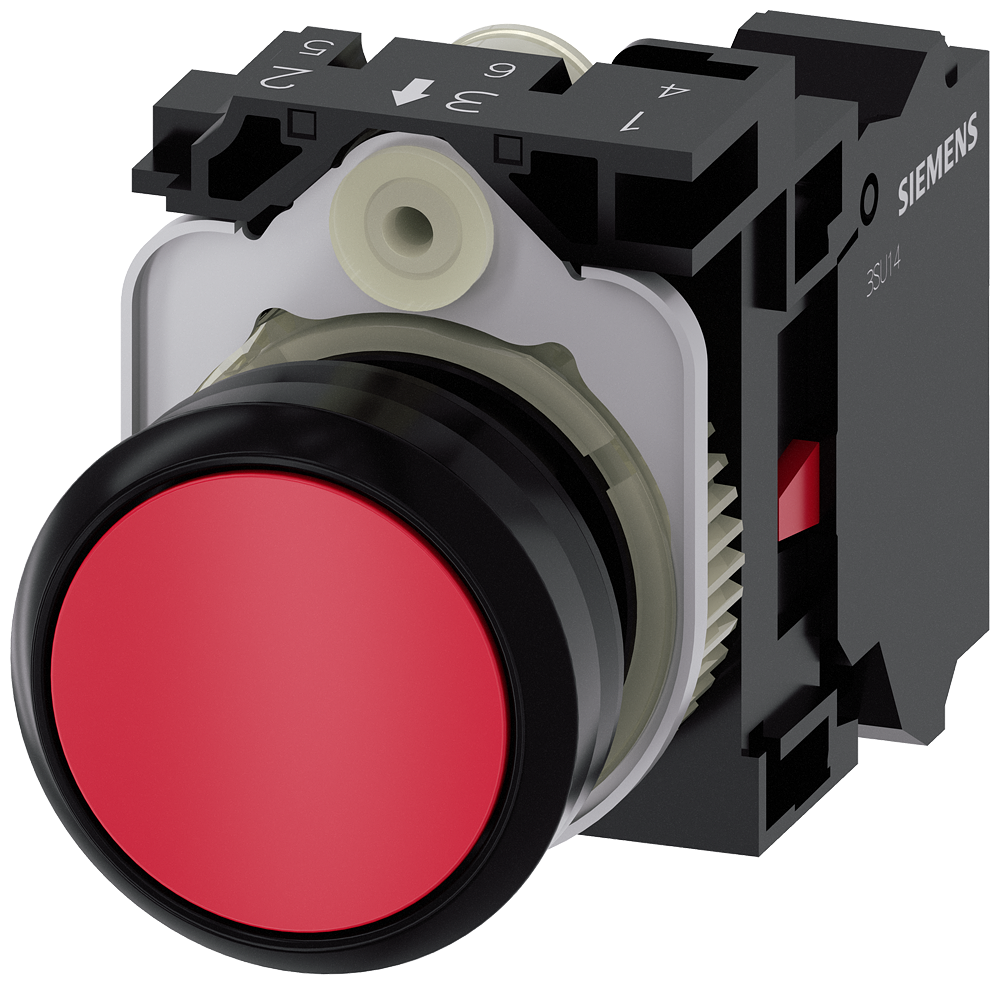 BOTÃO 22 MM REDONDO PLÁSTICO VERMELHO BOTÃO DE PRESSÃO PLANO 3SU11000AB203CA0-ZX90 SIEMENS