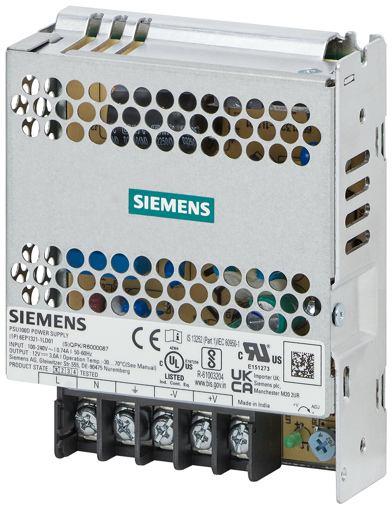 [Imagem ALIMENTAÇÃO CORRENTE SITOP PSU100D, CC MONOFÁSICA 12 V/3 A P. FIXAÇÃO EM PAREDE 6EP13211LD01 SIEMENS]