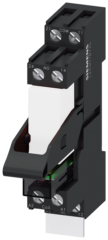 RELÉ DE ENCAIXE CC24V 2CI LED VERDE BASE PLUG-IN PADRÃO TERMINAL COM PAR LZS:RT4A4L24A SIEMENS