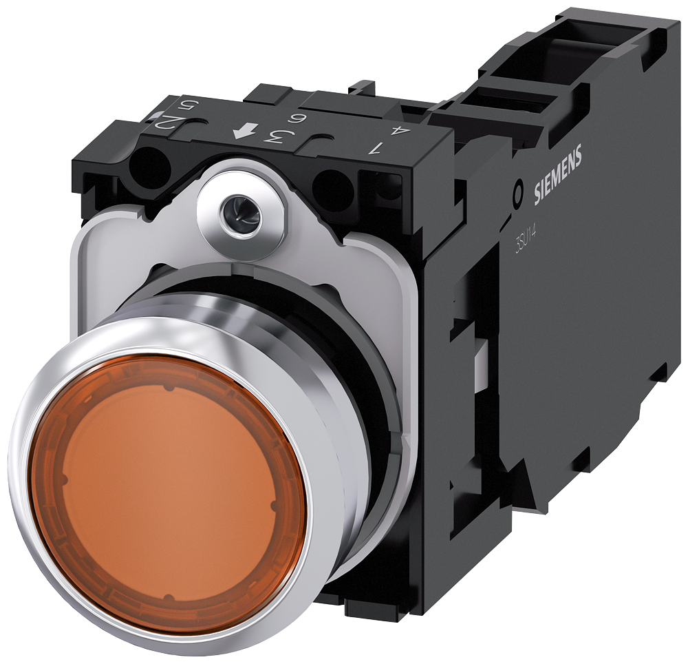 [Imagem do produto BOTÃO DE PRESSÃO, ILUMINADO, 22MM, REDONDO, METAL, ALTO BRILHO, ÂMBAR, BOTÃO  3SU11520AB001FA0 SIEMENS]