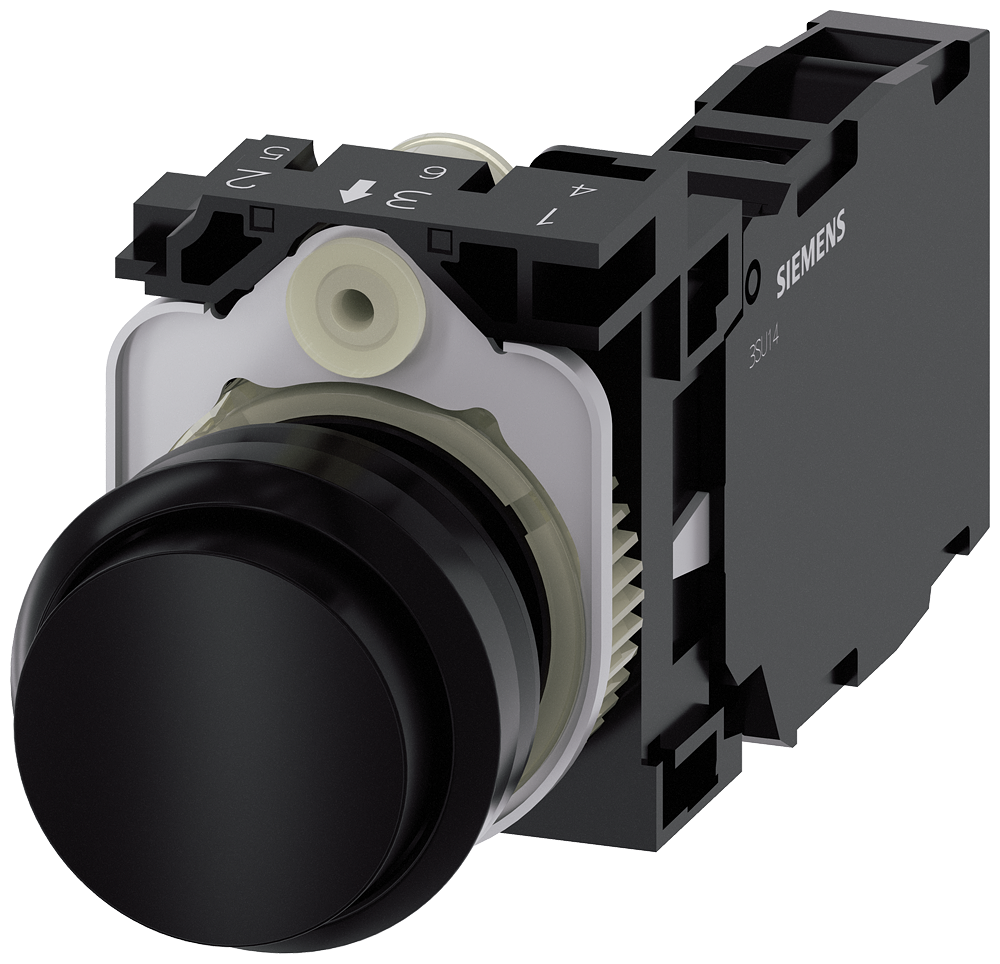 BOTÃO 22 MM REDONDO PLÁSTICO PRETO BOTÃO DE PRESSÃO ALTO RET 3SU11000BB101FA0-ZY10 SIEMENS
