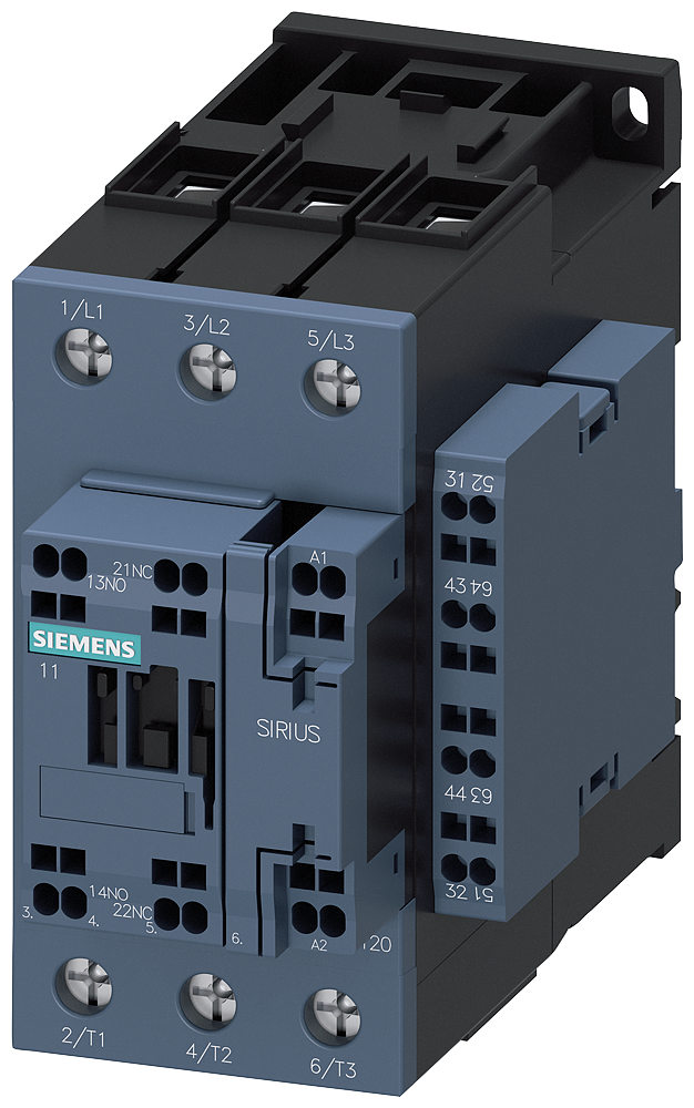 CONTATOR AC-3E 50A/22KW/400V 3 POLOS AC230V/60HZ 2NA+2NF LIGAÇÃO COM P 3RT20363AL16 SIEMENS