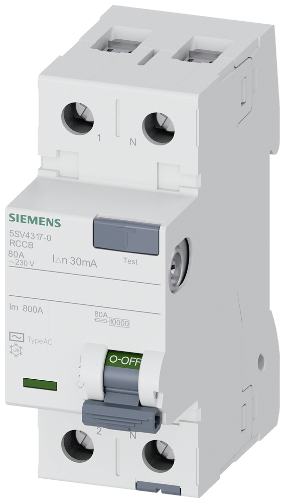 [Imagem do produto DISJUNTOR DIFERENCIAL RESIDUAL BIPOLAR 230VCA 80A 30MA 5SV43170 SIEMENS]