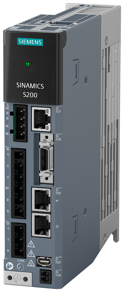 [Imagem do produto SINAMICS S200, COM TENSÃO DE ENTRADA PROFINET: 200-240 V 1/3 CA; -15%/+10%; 2/1. 6SL55101BB102AF0 SIEMENS]