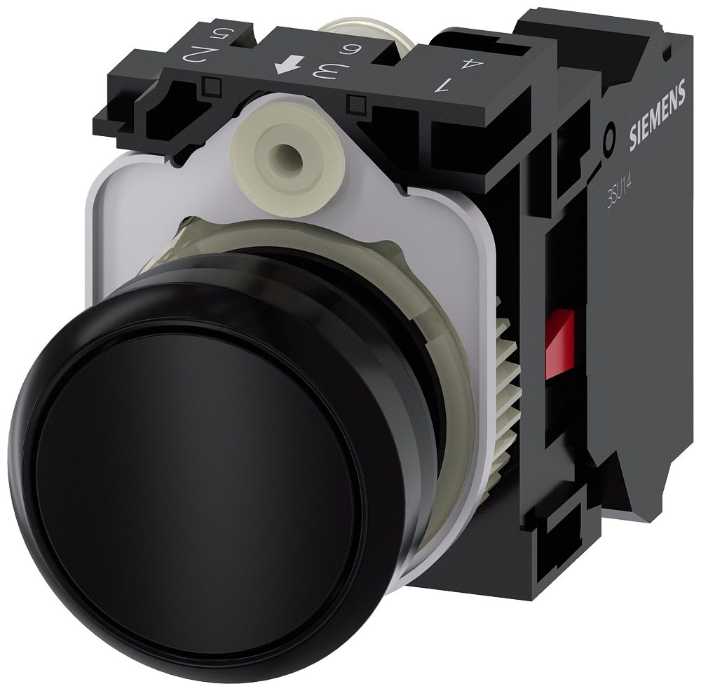 BOTÃO 22 MM REDONDO PLÁSTICO PRETO BOTÃO DE PRESSÃO PLANO RE 3SU11000AB103CA0-ZY19 SIEMENS