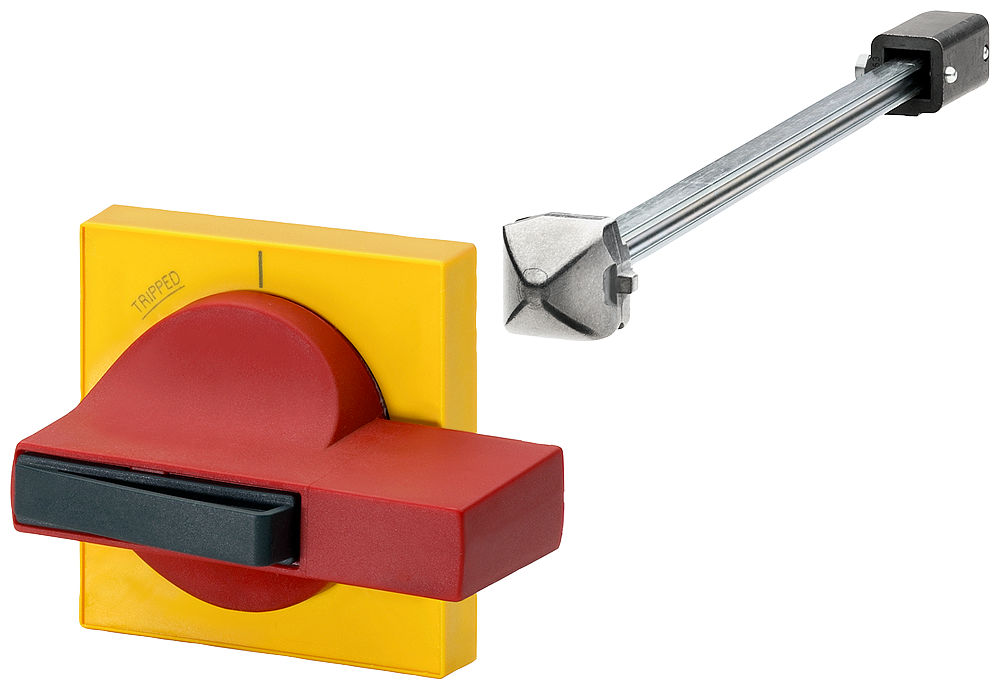 [Imagem do produto ACIONAMENTO DA PORTA 8UC7 MANÍPULO VERMELHO, CHAPA PROTETORA AMARELA C. COMPE 8UC72628BD26 SIEMENS]