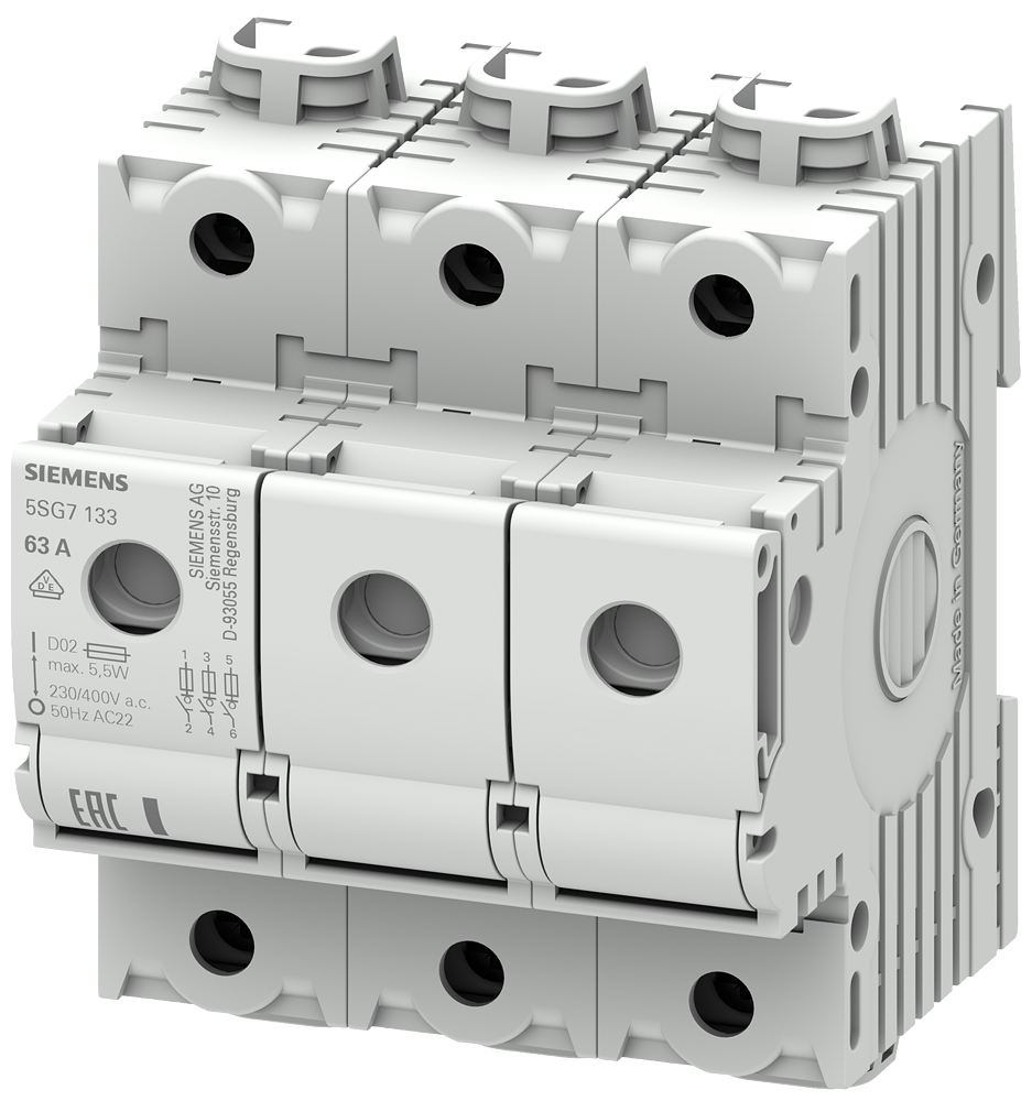 MINIZED SECCIONADOR DE CORTE EM CARGA COM FUSÍVEL D02 DE 3 POLOS IN: 50 A, 5SG71338BA50 SIEMENS