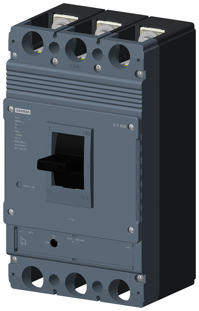 DISJUNTOR 3VJ1 IEC TAMANHO 3VJ13 400 A PROTEÇÃO DE CONDUTORES ATFM DE 3 POLOS 3VJ13328DB320AA0 SIEMENS
