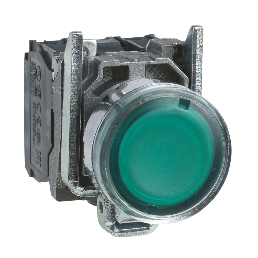 [Imagem BOTÃO LUMINOSO Ø22MM METÁLICO RETORNO POR MOLA, VERDE, NA+NF, LÂMP. =250V XB4BW3365 SCHNEIDER]
