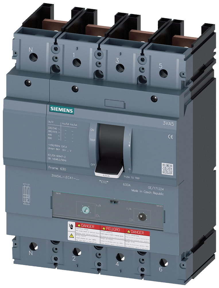 DISJUNTOR UL FRAME 600 450 A DE 4 POLOS 65 KA TM ATAM SEM CONEXÃO 3VA54456GF410AA0 SIEMENS