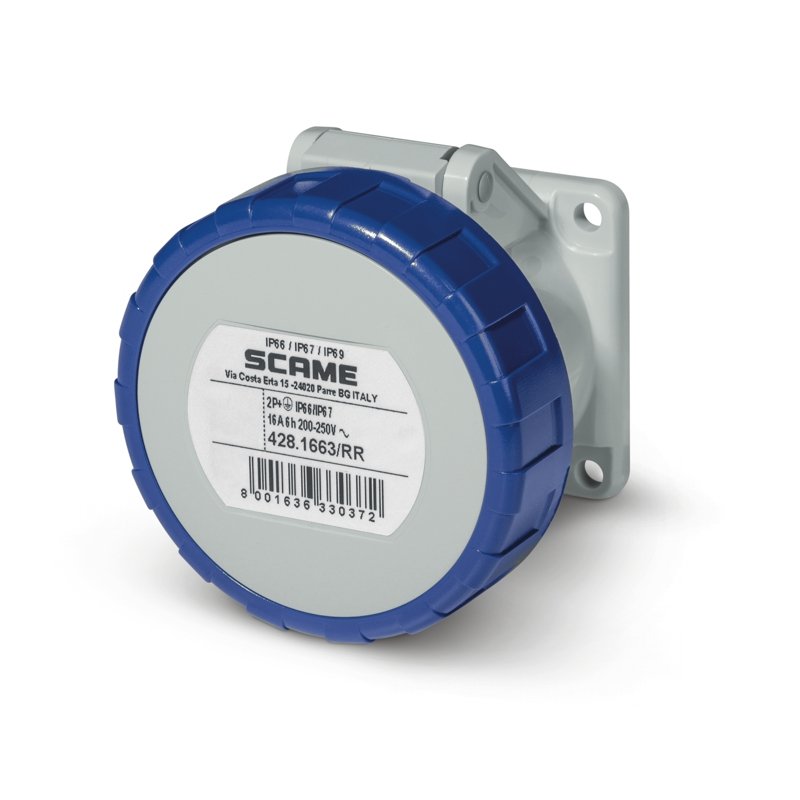 [Imagem do produto TOMADA DE EMBUTIR IP66/IP67 2P+T 16A 6H 428.1663/RR SCAME]