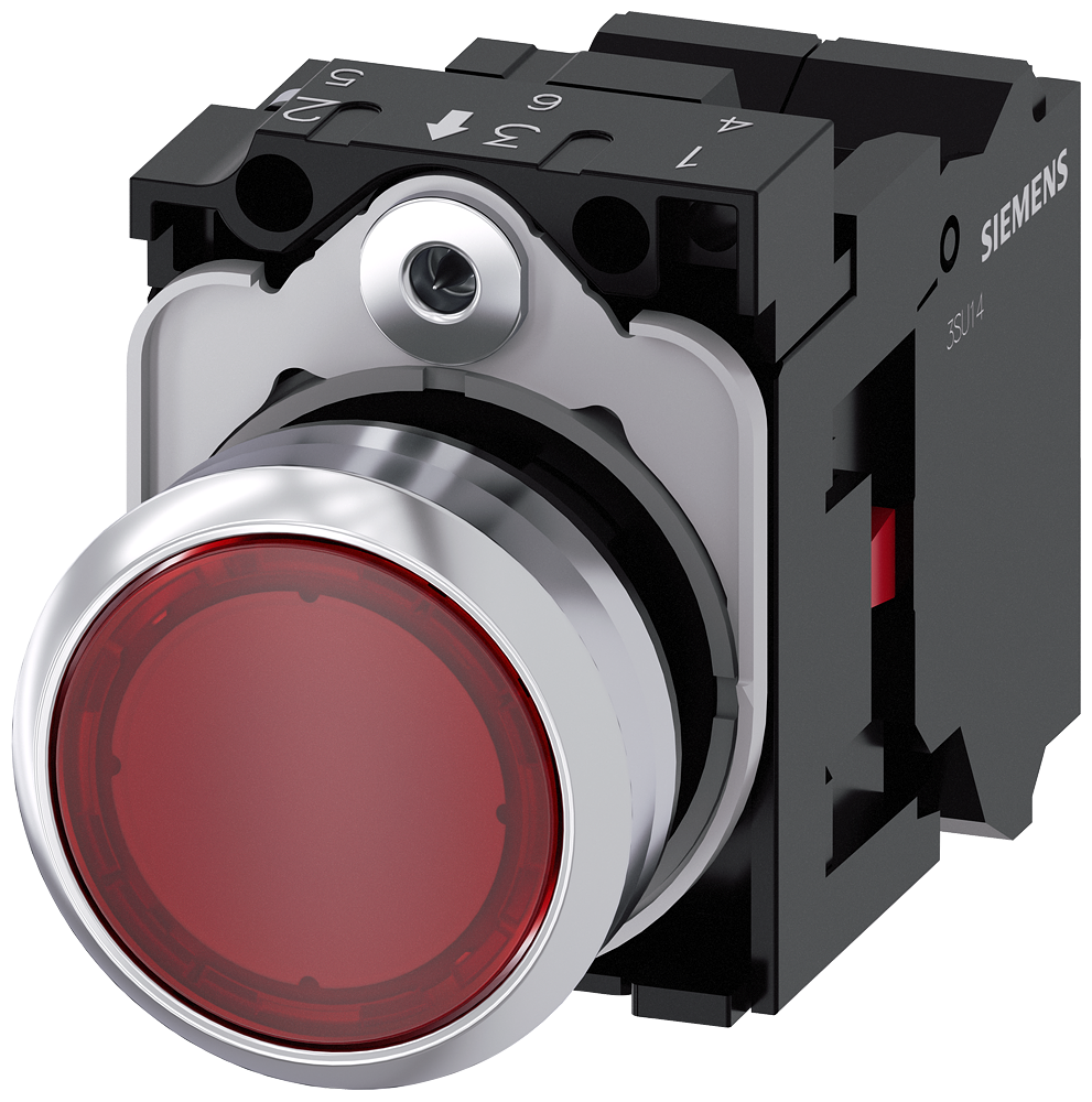 [Imagem do produto BOTÃO METÁLICO ILUMINADO 110V MOLA 1NF VERMELHO 3SU11530AB203CA0 SIEMENS]