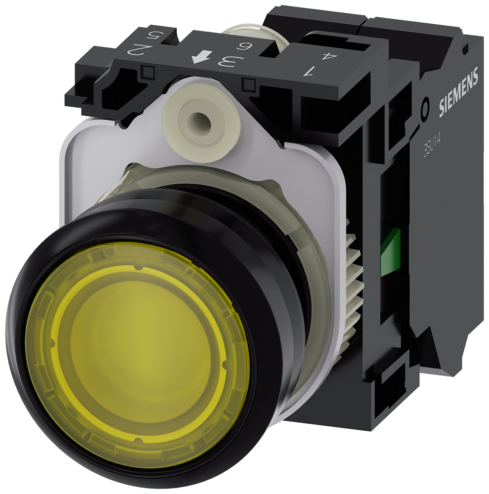 [Imagem do produto BOTAO PLA ILU 24V MOM MOLA 1NA AM 3SU11020AB303BA0 SIEMENS]