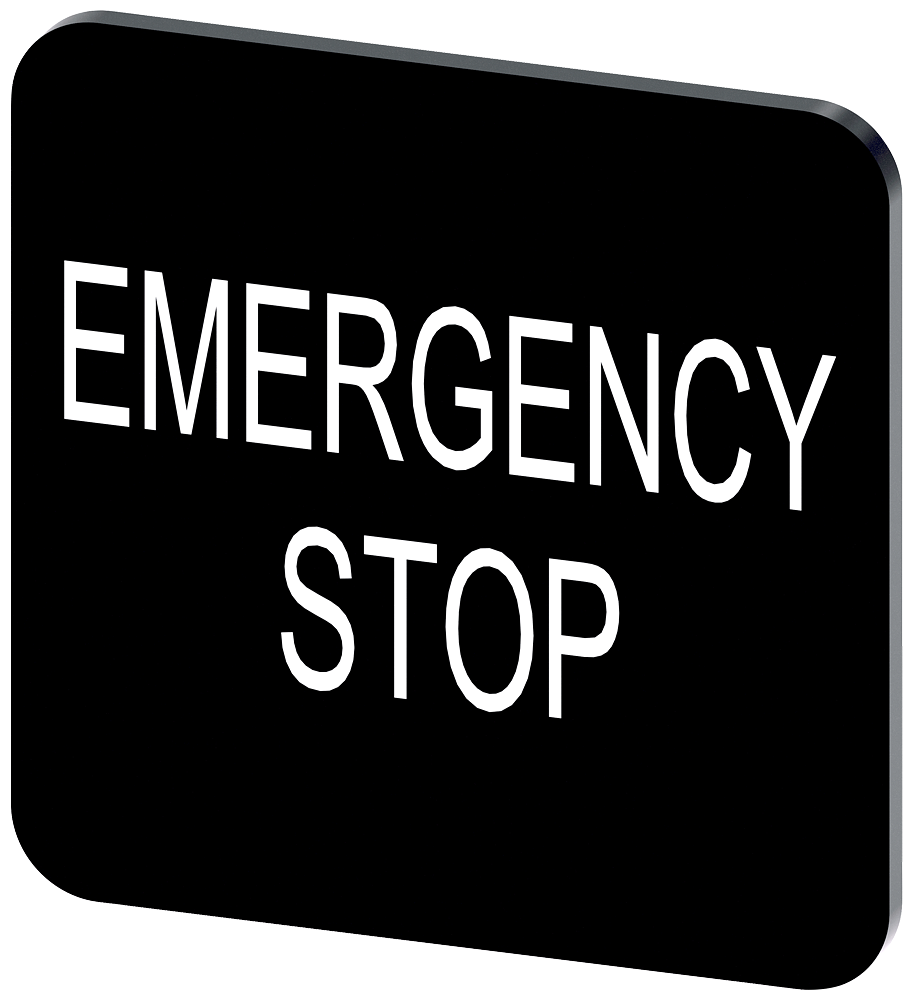 [Imagem do produto PLACA DE IDENTIFICAÇÃO 22X22MM, PLACA PRETO, INSCRIÇÃO: EMERGENCY STOP 3SU19000AF160DA0 SIEMENS]