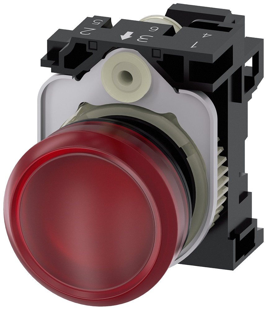 [Imagem do produto SINALIZADOR LUMINOSO, 22MM, REDONDO, PLÁSTICO, VERMELHO, LENTE, PLANO, 230V CA 3SU11066AA203AA0 SIEMENS]