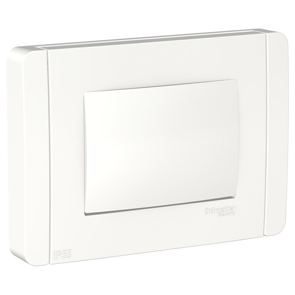 [Imagem PLACA COVER FRAME 4X2 PARA AREA UMIDA 3 MÓDULOS IP55 BRANCA SCHNEIDER]