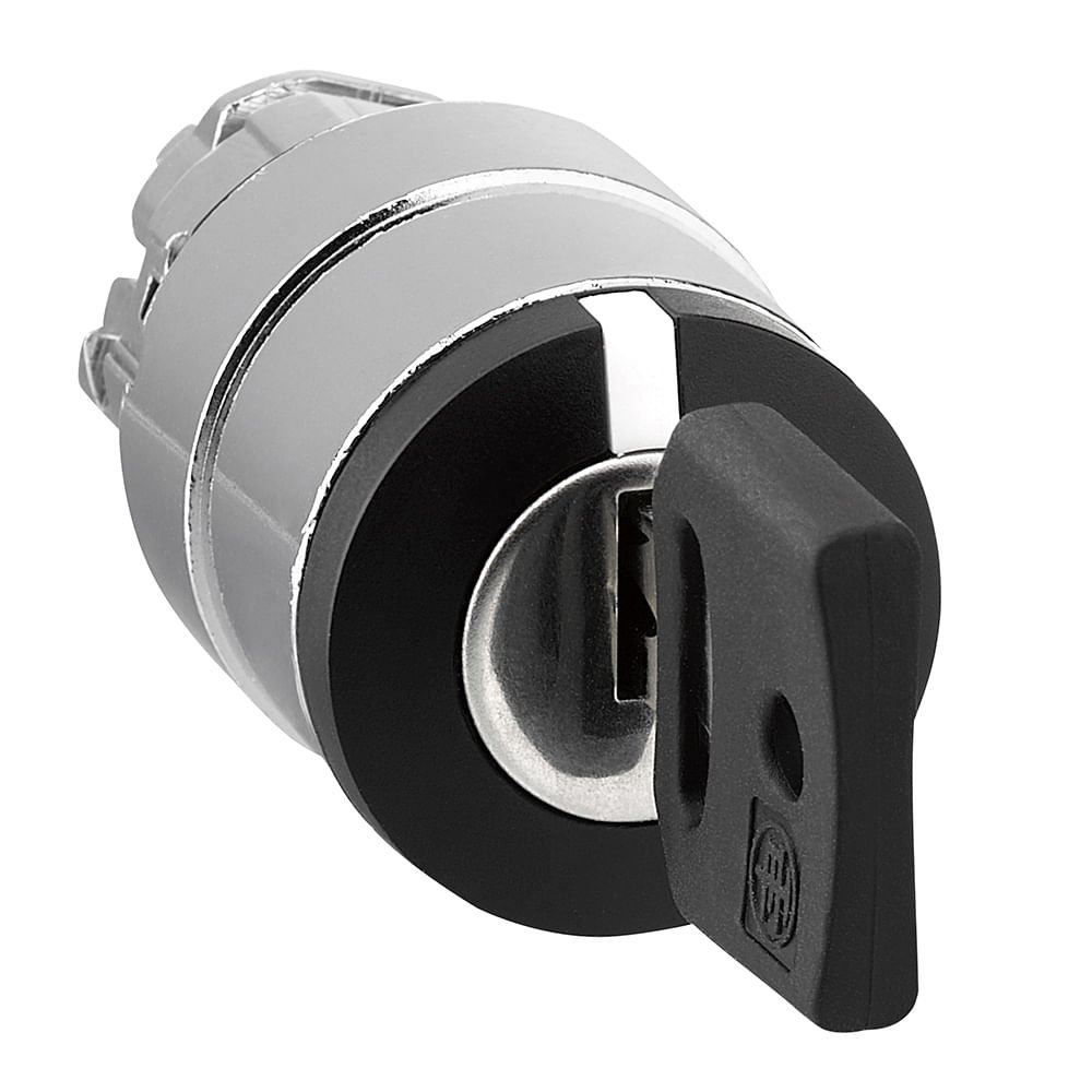 [Imagem CABEÇOTE PARA COMUTADOR Ø22MM METÁLICO, 3 POSIÇÕES RETORNO POR MOLA, COM CHAVE ZB4BG8 SCHNEIDER]