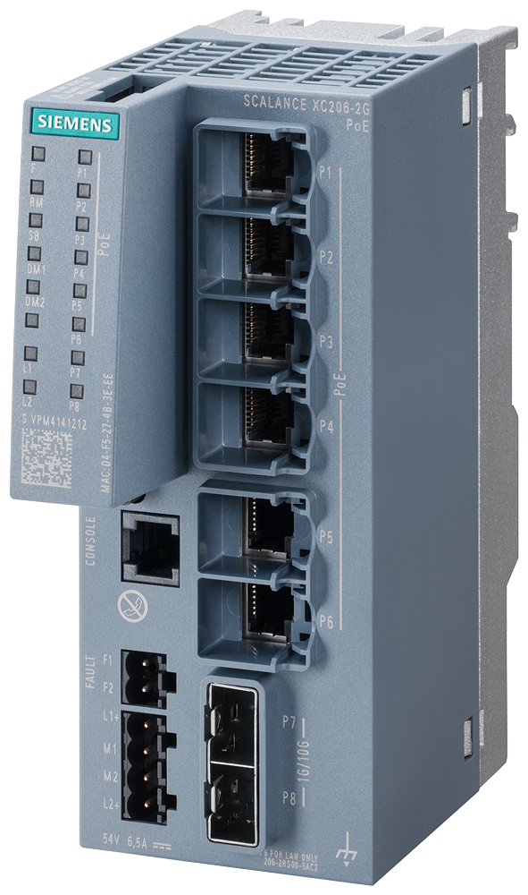 [Imagem SCALANCE XC206-2G POE, SWITCH GERENCIADO CAMADA 2, 6X RJ45 POE, 2X SFP+ 6GK52062RS005AC2 SIEMENS]
