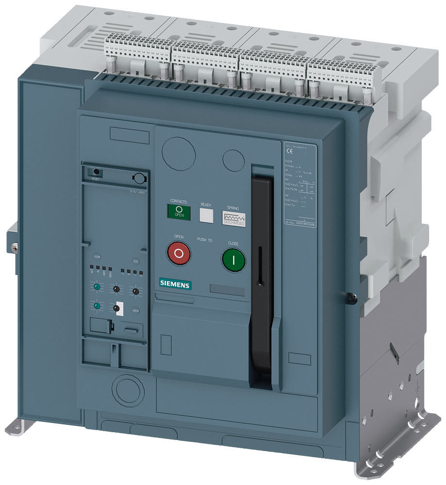 DISJUNTOR DE POTÊNCIA DE MONTAGEM FIXA IEC 60947-2 TAMANHO 1 DE 4 POLOS P 3WA11202AB124EA4-ZK06S07S55T40 SIEMENS