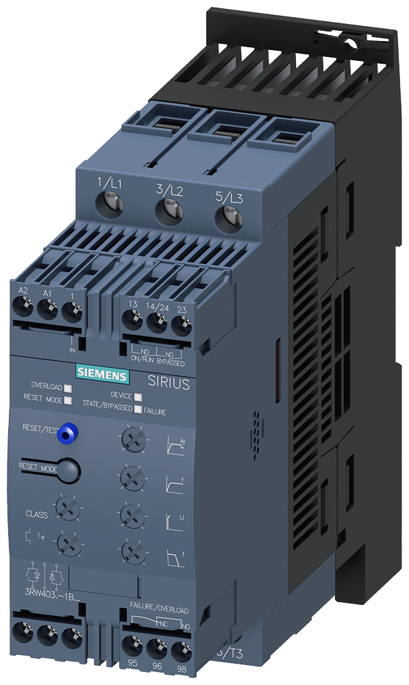 [Imagem CHAVE DE PARTIDA SUAVE TRIFÁSICA 30KW 63A 200/480V 50/60HZ 3RW40371BB14 SIEMENS]