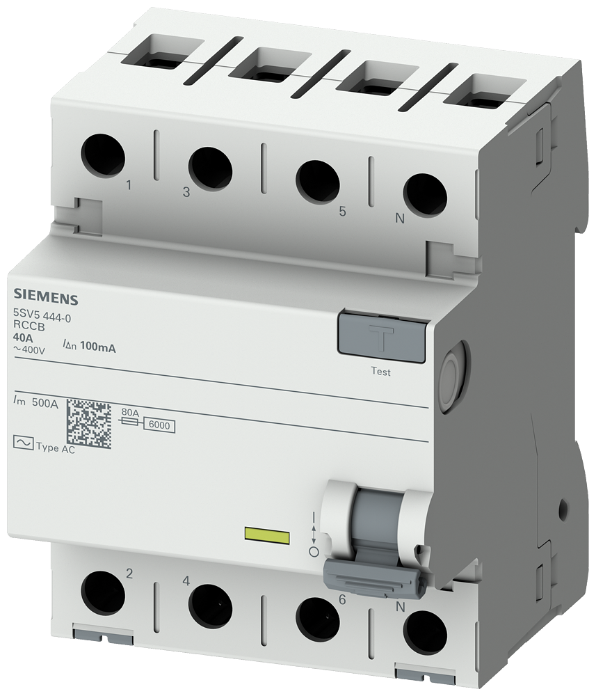 [Imagem DISJUNTOR DE CORRENTE DE FUGA, 4 POLOS, TIPO CA, IN: 63 A, 100 MA, UN CA: 400 V 5SV54460 SIEMENS]