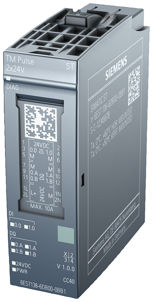 [Imagem do produto SIPLUS ET 200SP TM PULSE 2X24 V 2 CHANNELS, MAX. 2 A (4 A) 6AG21386DB001BB1 SIEMENS]