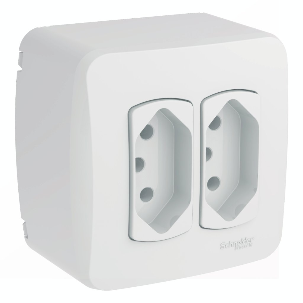 [Imagem CAIXA SOBR DXMLZ 2 TOMADAS BR 2P+T 10A S3B66440 SCHNEIDER]