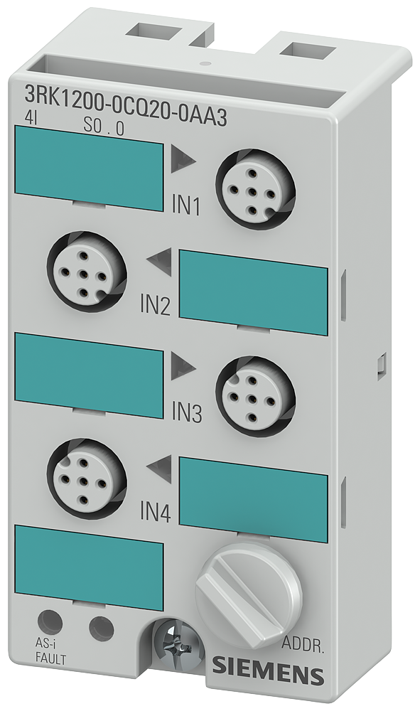 [Imagem MÓDULO ENTRADA DIGITAL 4E M12 IP67 AS-I 3RK12000CQ200AA3 SIEMENS]