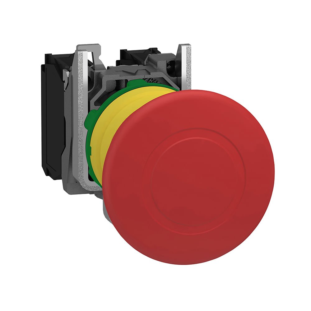 [Imagem BOTÃO Ø22MM PLÁSTICO, EMERGÊNCIA, COGUMELO Ø40MM, VERMELHO, NA+NF XB5AT845 SCHNEIDER]