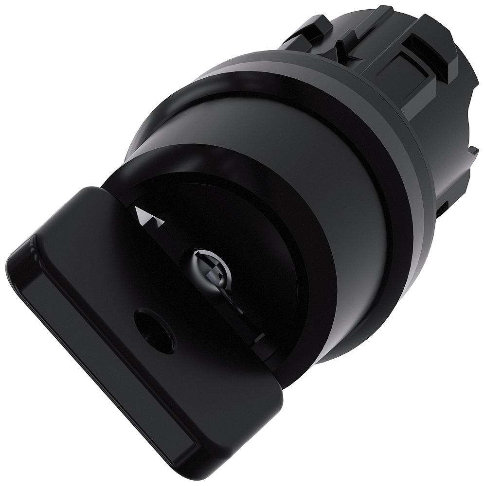 [Imagem do produto INTERRUPTOR DE CHAVE O.M.R, 22MM, REDONDO, PLÁSTICO, PRETO, RETIRADA DA CHAVE 3SU10004HF110AA0 SIEMENS]