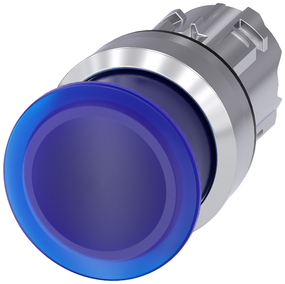 BOTÃO COGUMELO ILUMINADO 22MM REDONDO METAL BRILHANTE AZUL 30MM 3SU10511AD500AA0 SIEMENS