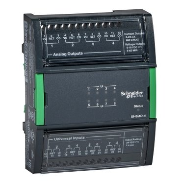 [Imagem do produto MÓDULO DE EXPANSÃO SMARTX UI 8/AO 4 8 ENTRADAS UNIVERSAIS 4 SAÍDAS ANALÓGICAS (0 10VDC OU 0 20MA) SXWUI8A4X10001 SCHNEIDER]