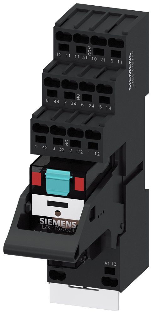 RELÉ DE ENCAIXE APARELHO COMPLETO 24V CA 4 INVERSORES MÓDULO LED VERMELHO BASE LZS:PT5D5R24 SIEMENS