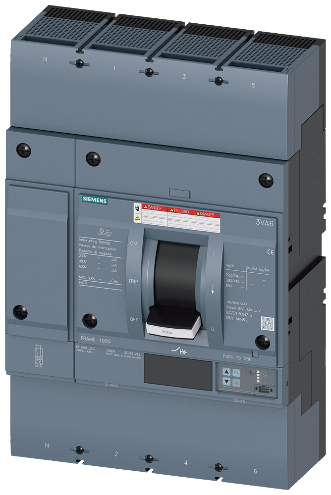 DISJUNTOR UL FRAME 800 800 A DE 4 POLOS 100 KA ETU5 LSIG 3VA65807JQ462AA0 SIEMENS