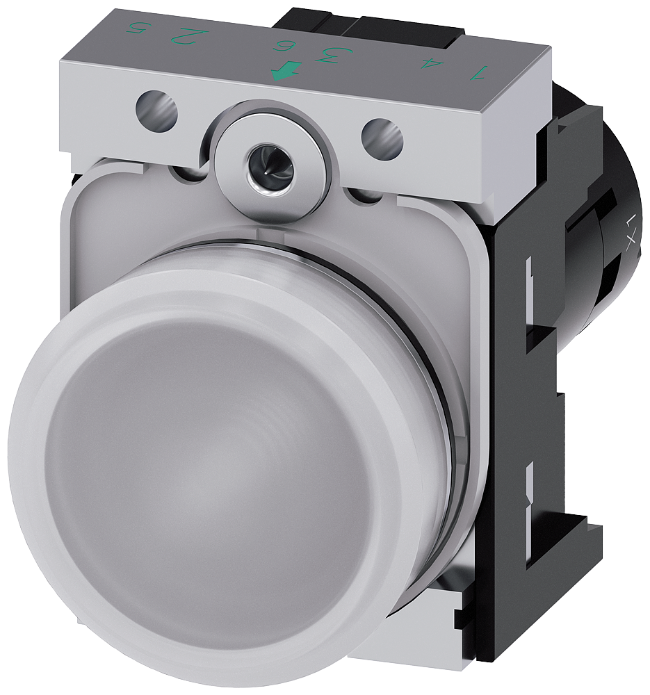 SINALIZADOR LUMINOSO 22MM REDONDO METAL ALTO BRILHO BRANCO LENTE PLANO 3SU12516AB601AA0 SIEMENS