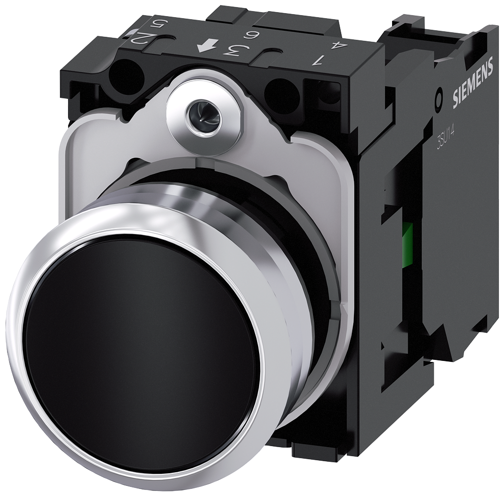 BOTÃO 22 MM REDONDO METAL DE ALTO BRILHO PRETO BOTÃO DE PRESSÃO PLANO, 3SU11500AB101BA0-ZY10 SIEMENS