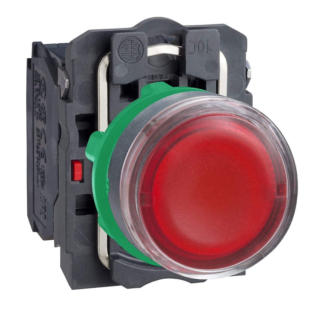 [Imagem BOTÃO LUMINOSO Ø22MM PLÁSTICO, RETORNO POR MOLA, VERMELHO, NA+NF, 230VCA XB5AW34M5 SCHNEIDER]