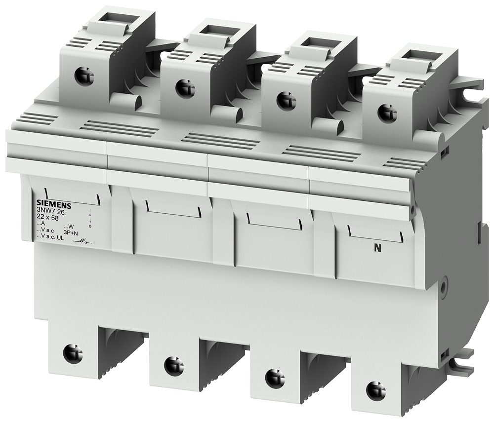 PORTA-FUSÍVEIS CILÍNDRICO 22X58 MM 3P+N IN: 100 A UN CA: 690 V LED 3NW7262 SIEMENS