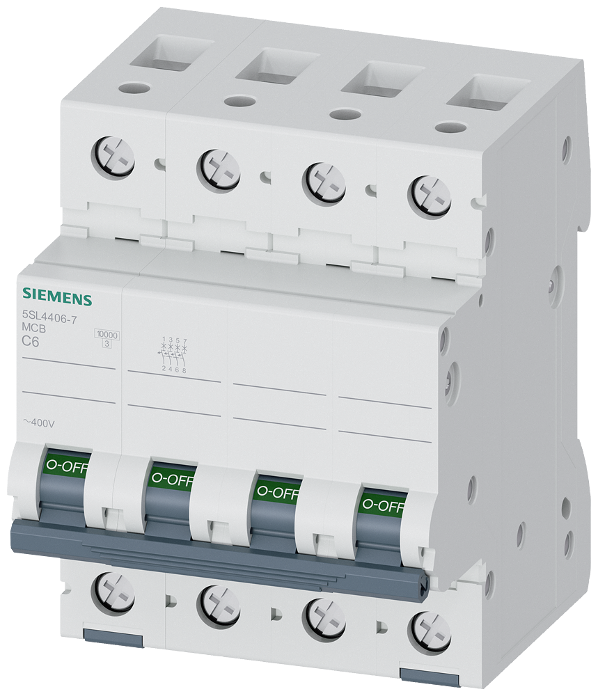 DISJUNTOR DE POTÊNCIA 400 V 10 KA 4 POLOS C 6A 5SL44067 SIEMENS