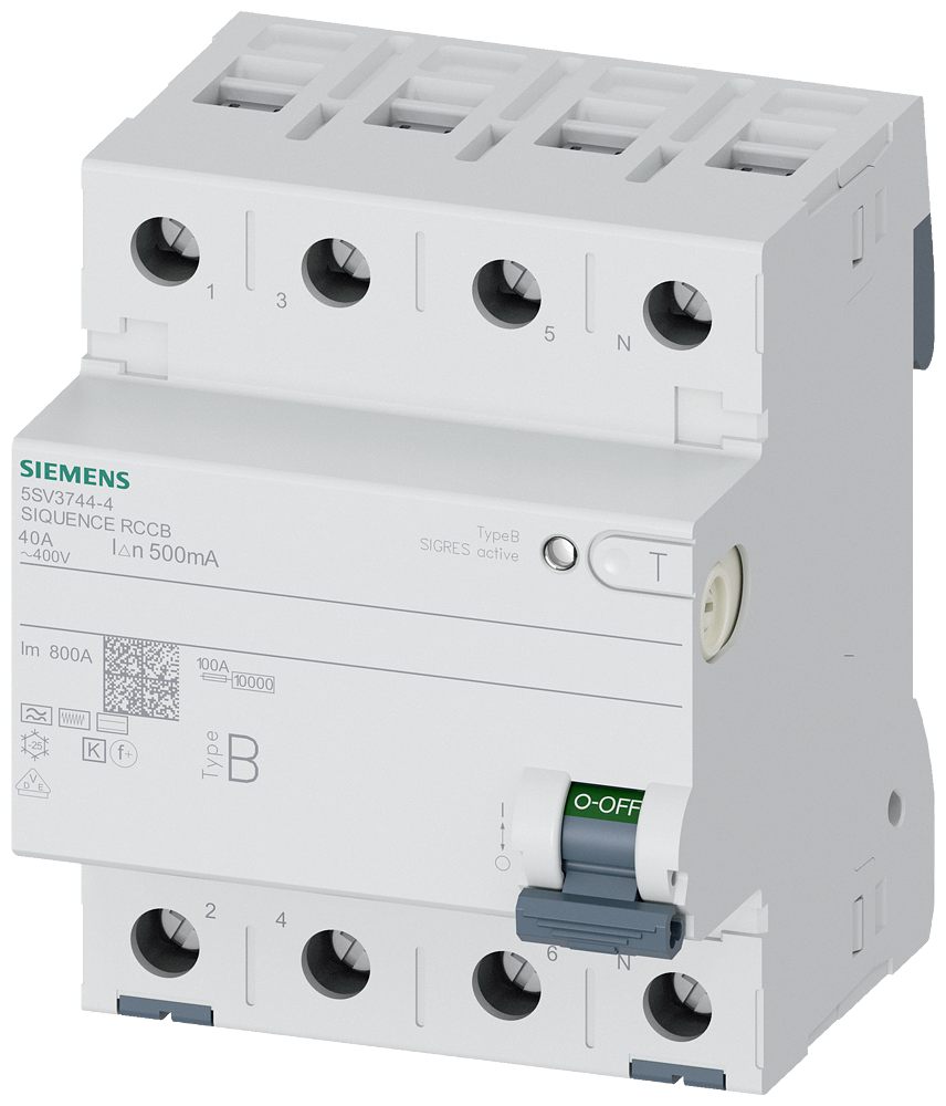 [Imagem DISJUNTOR DR TETRAPOLAR 40A 400V 500MA 5SV37444 SIEMENS]