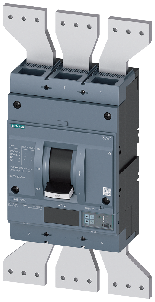 [Imagem DISJUNTOR CAIXA MOLDADA TRIPOLAR 1250A 85KA 415V 3VA26126JP320AA0 SIEMENS]