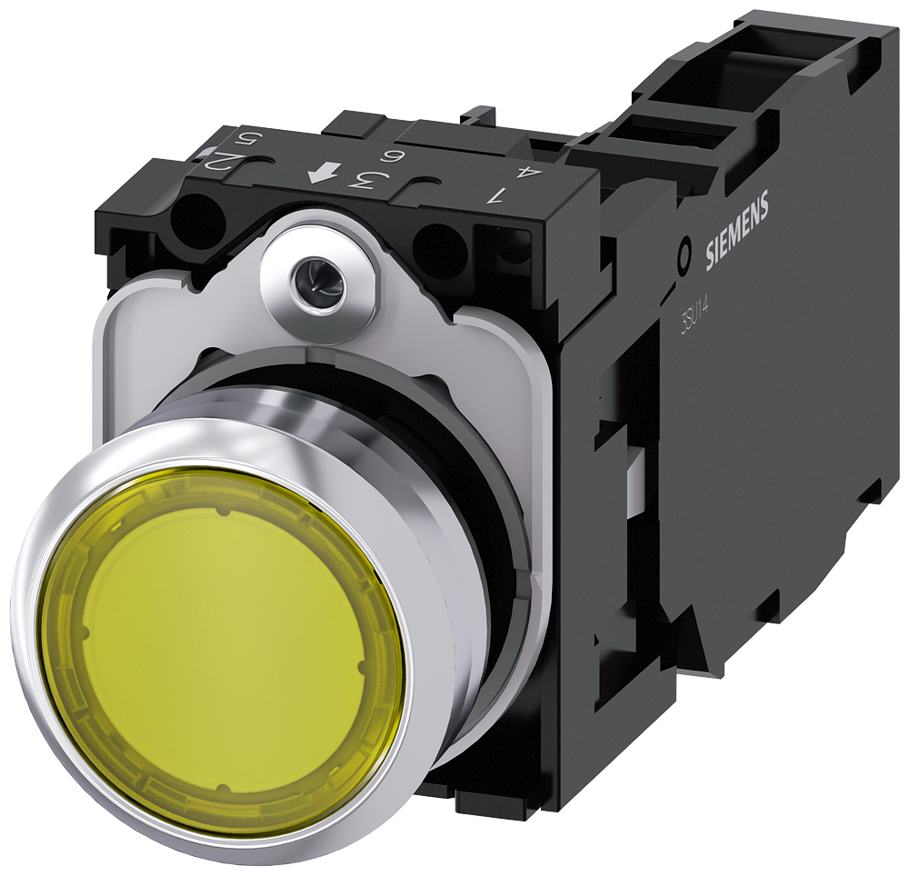 BOTÃO ILUMINADO 22 MM REDONDO METAL DE ALTO BRILHO AMARELO BOTÃO DE PRE 3SU11560AB301FA0-ZY19 SIEMENS