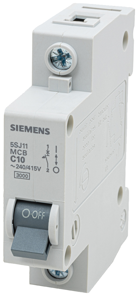 [Imagem DISJUNTOR MINI MONOPOLAR 10A 220/380V CURVA C 3KA 5SJ11107MB SIEMENS]