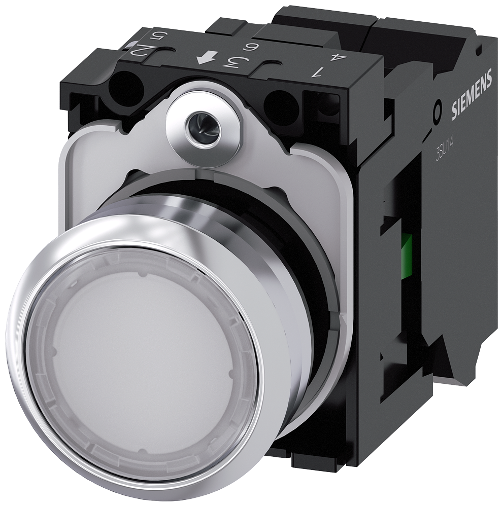 [Imagem do produto BOTÃO METÁLICO ILUMINADO 230V MOLA 1NF BRANCO 3SU11560AB603BA0 SIEMENS]