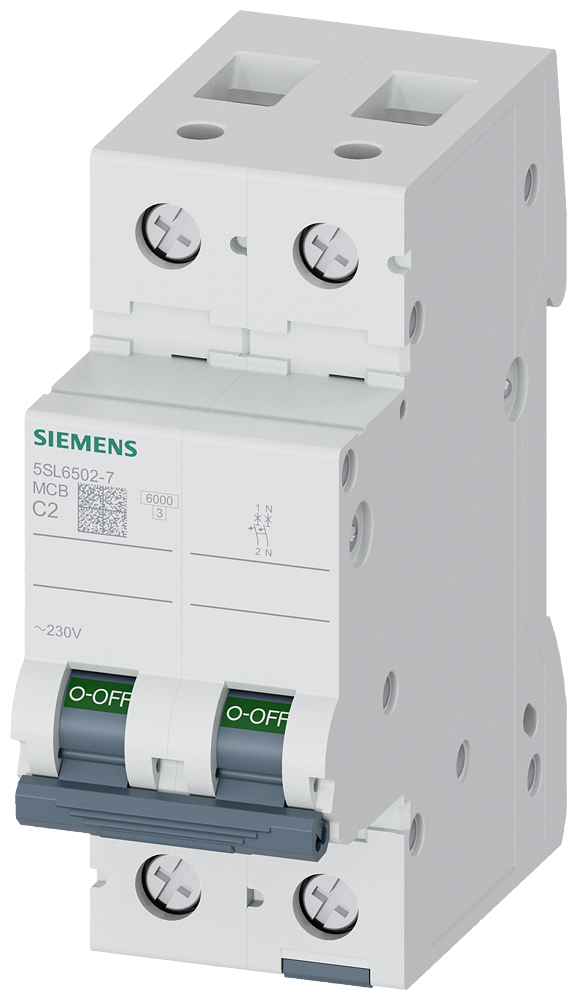 [Imagem DISJUNTOR DE POTÊNCIA 230 V 6 KA, 1+N POLO, C, 2A 5SL65027 SIEMENS]