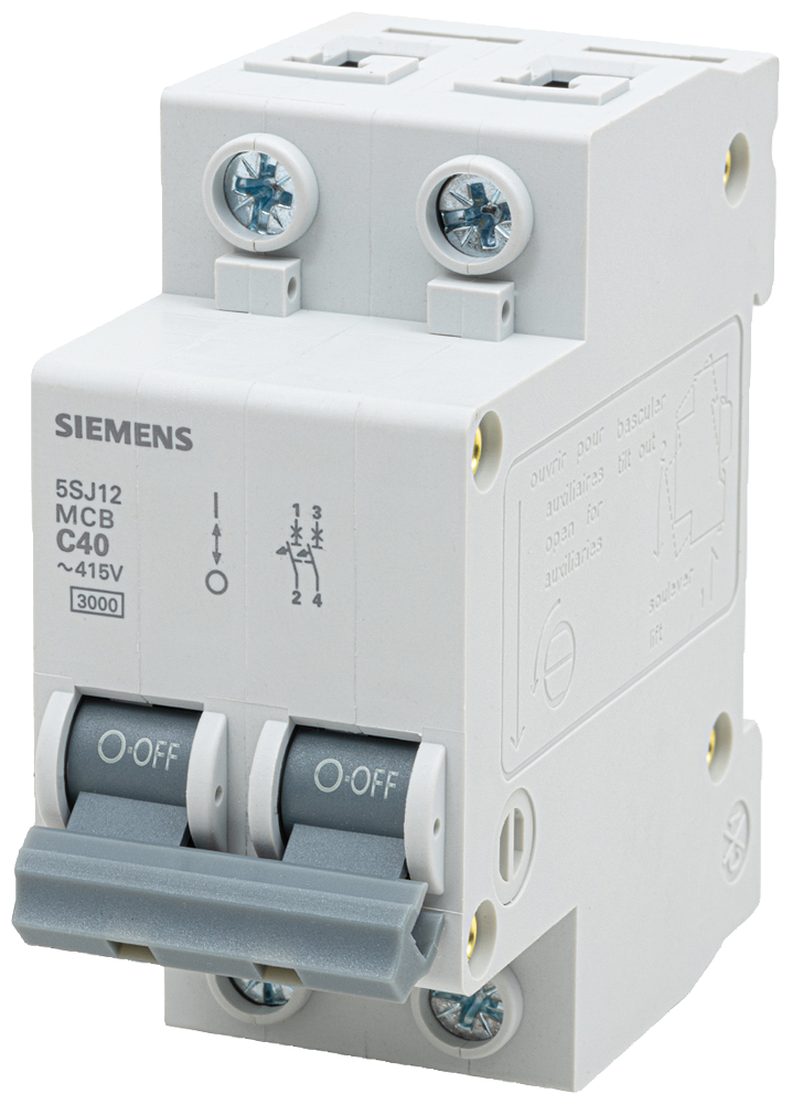 [Imagem DISJUNTOR MINI BIPOLAR 40A 220/380V CURVA C 3KA 5SJ12407MB SIEMENS]