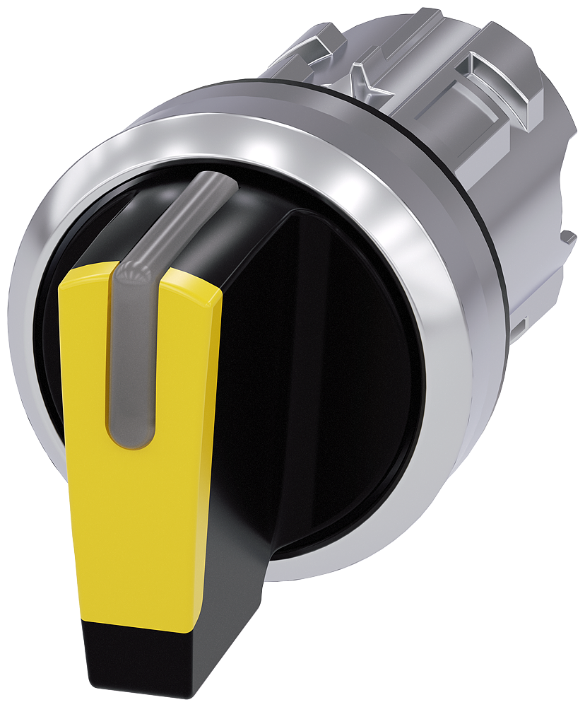 [Imagem INTERRUPTOR SELETOR ILUMINÁVEL 22MM REDONDO METÁLICO BRILHANTE AMARELO 3SU10522BM300AA0 SIEMENS]