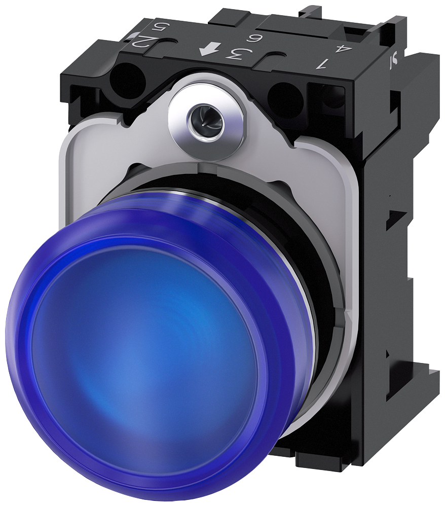 INDICADOR LUMINOSO 22 MM REDONDO METAL DE ALTO BRILHO AZUL LENTE PLANO 3SU11566AA501AA0-ZY10 SIEMENS