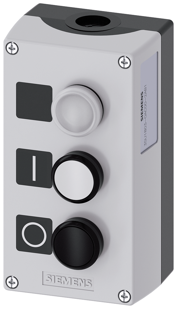 [Imagem do produto CARCAÇA PARA APARELHO DE COMANDO, 22MM, REDONDA, BOTÃO DE PRESSÃO BRANCO 3SU18030AC002AB1 SIEMENS]